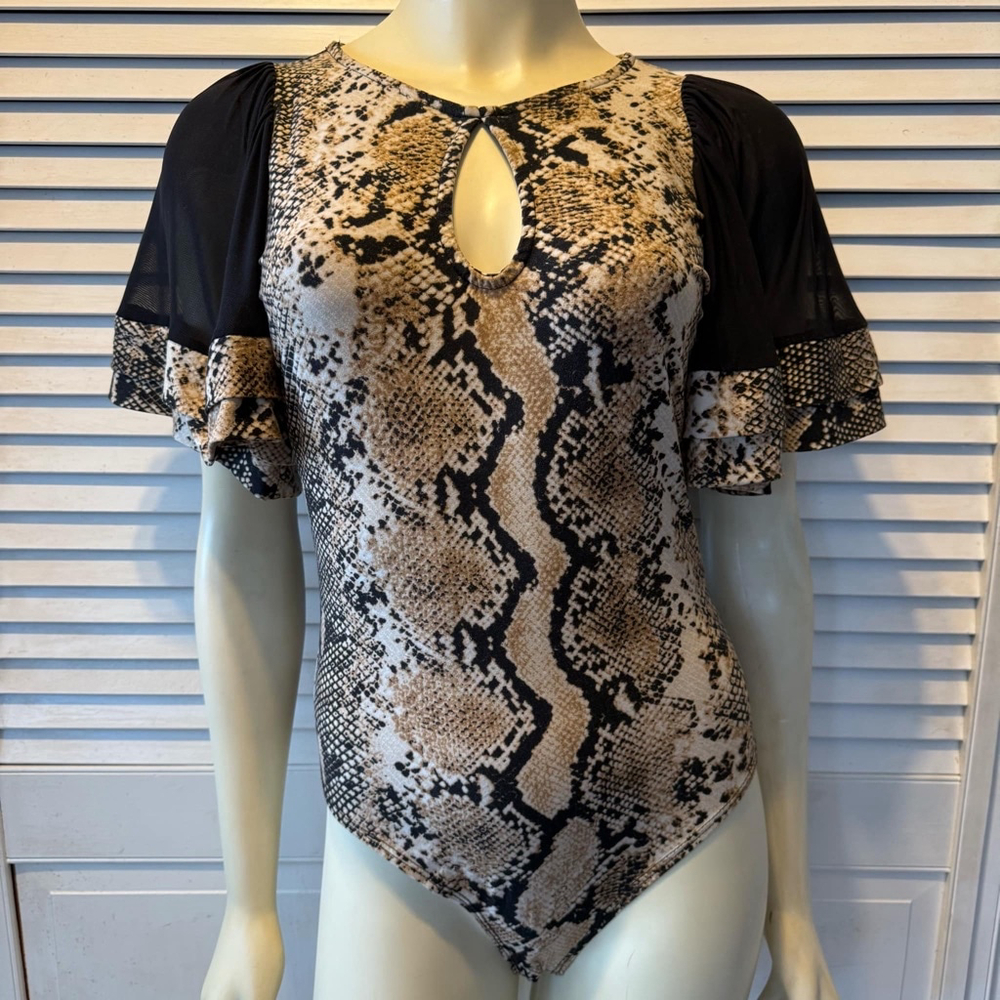 Women's Discovery Clothing Company Bodysuit Size S Brown Snake Print
